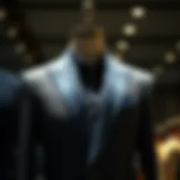 Elegant mandarin collar suit displayed on a tailor's mannequin