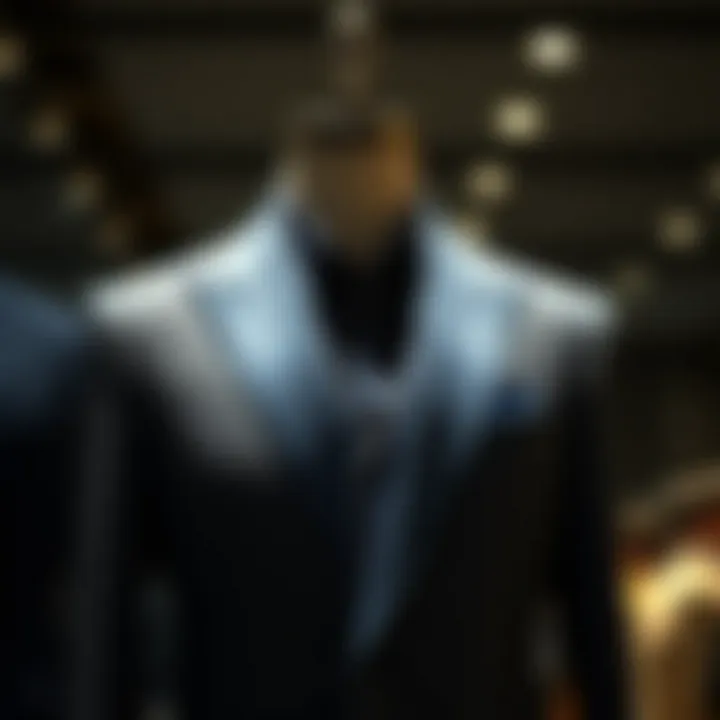 Elegant mandarin collar suit displayed on a tailor's mannequin