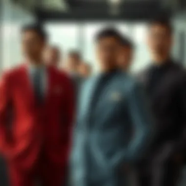 Variety of mandarin collar suits in different colors and fabrics