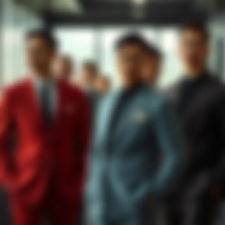 Variety of mandarin collar suits in different colors and fabrics