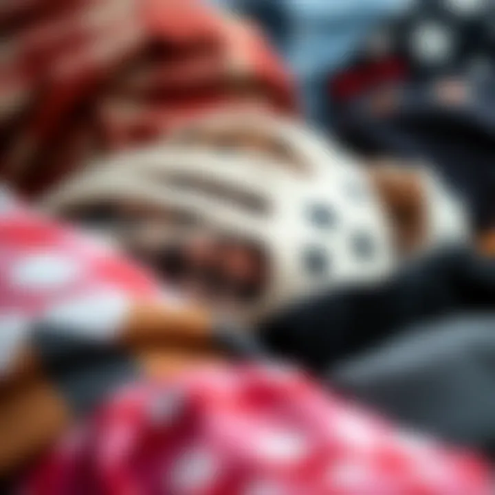 Close-up of various fabrics used in headwear, highlighting texture and patterns