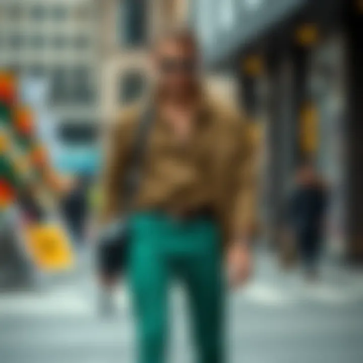 Fashion-forward outfit featuring green skinny jeans with complementary accessories