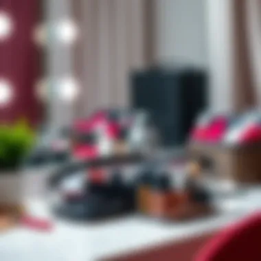 Aesthetically Pleasing Vanity with PVC Bags An organized vanity with PVC cosmetic bags neatly arranged