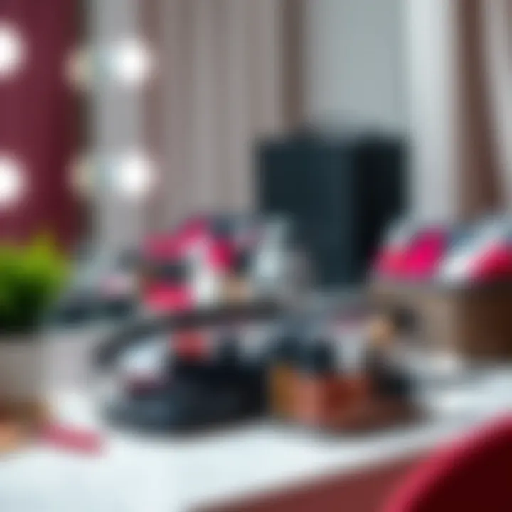 Aesthetically Pleasing Vanity with PVC Bags An organized vanity with PVC cosmetic bags neatly arranged