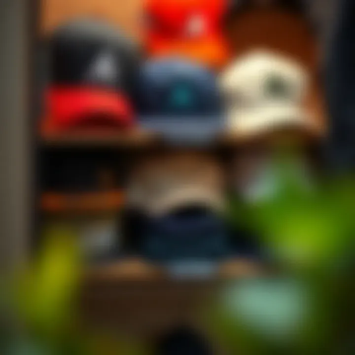 Sustainable storage options for baseball caps displayed in a closet.