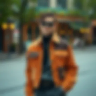 Versatile Modern Styling A model showcasing the versatility of the patchwork corduroy jacket in a modern outfit.