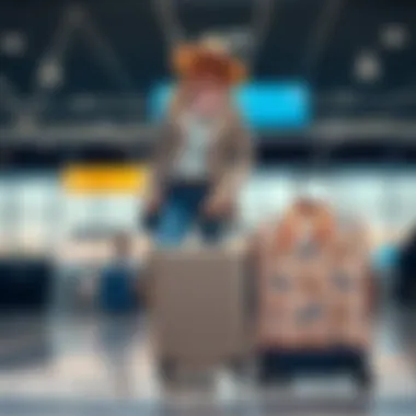 A stylish traveler with personalized luggage cover at the airport