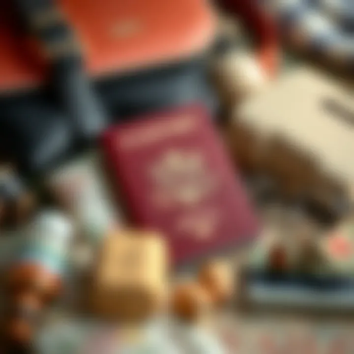 Stylish passport cover displayed alongside travel essentials