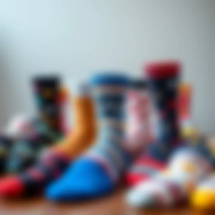 Celebration of Individuality Through Sock Design An assortment of personalized socks arranged creatively to highlight individuality