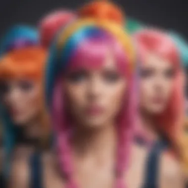 An artistic representation of the psychological impact of colorful wigs on self-expression.