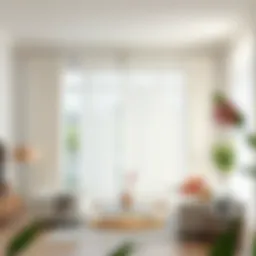 Elegant living room adorned with pure white curtains