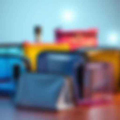 A collection of various PVC cosmetic bags showcasing different designs and colors