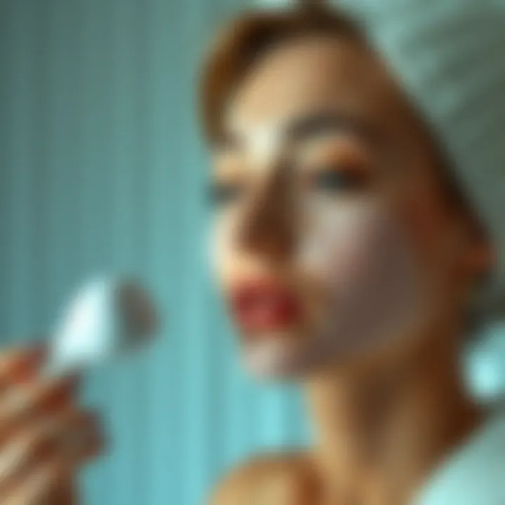 Visual representation of a skincare routine incorporating an electric silicone face scrubber.