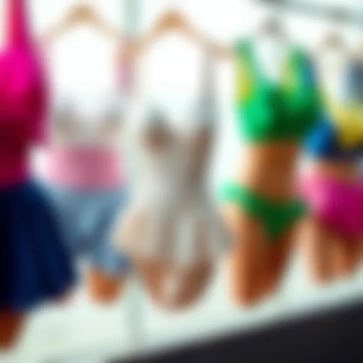 A vibrant display of diverse styles and materials of skirted one-piece swimsuits