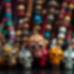 An array of intricately designed skull dread beads showcasing various colors and materials