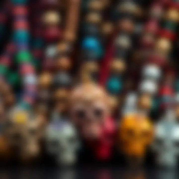 An array of intricately designed skull dread beads showcasing various colors and materials