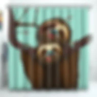 Various design variations of sloth-themed shower curtains