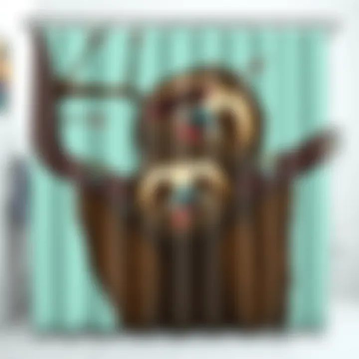 Various design variations of sloth-themed shower curtains