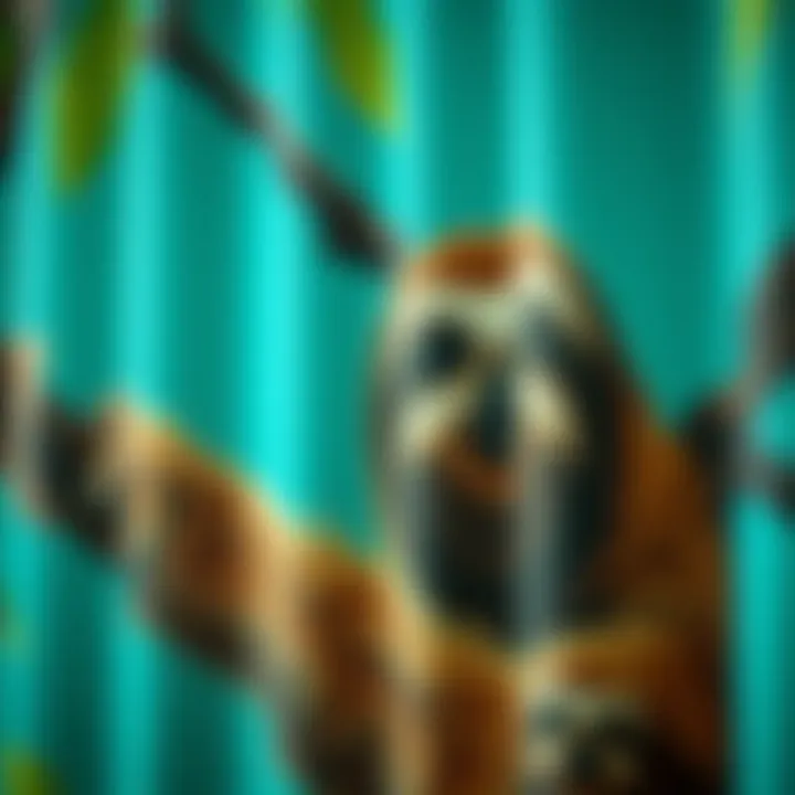 Close-up of eco-friendly sloth shower curtain material
