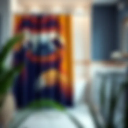 A vibrant sloth shower curtain in a stylish bathroom setting
