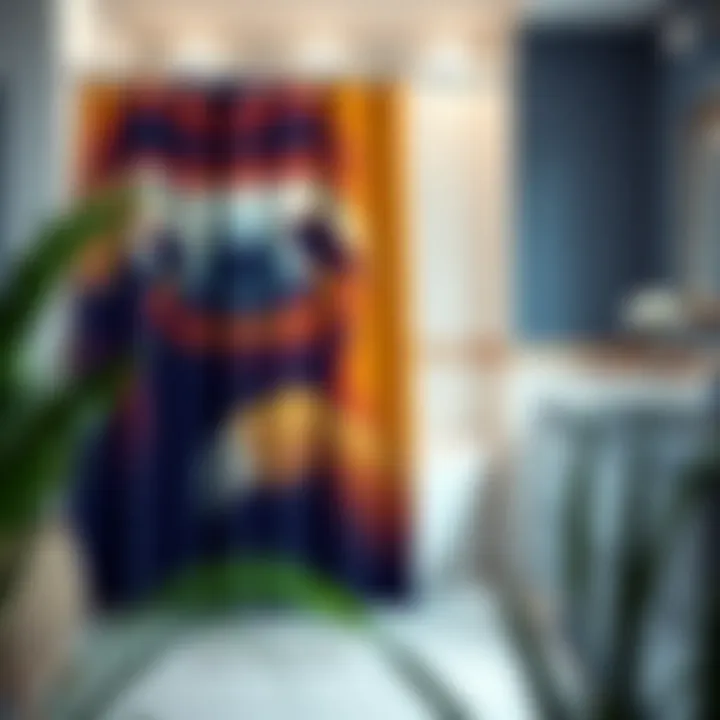 A vibrant sloth shower curtain in a stylish bathroom setting