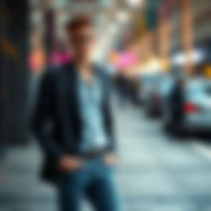 Fashionable pairing of raw hem jeans with a blazer