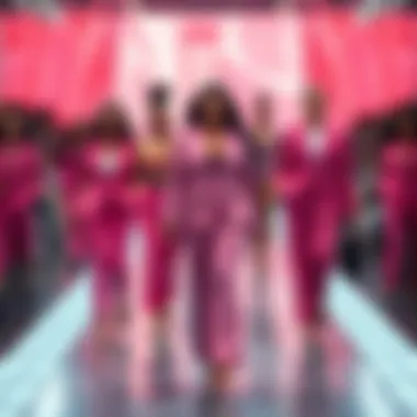 Diversity on Display: Pink Suits in Modern Fashion Runway showcasing diverse plus-size models in pink suits