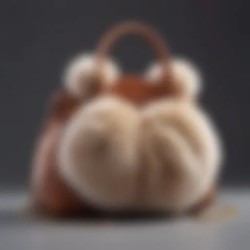 Elegant rabbit fur pom pom accessory on stylish handbag