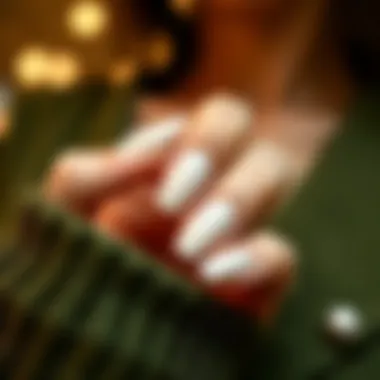 Nails adorned with sheer milky white gel polish in a fashionable setting