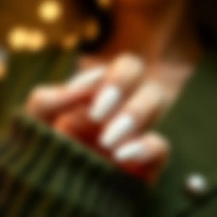 Nails adorned with sheer milky white gel polish in a fashionable setting