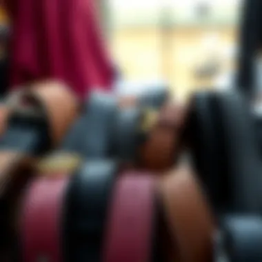 An array of sexy belts displayed, emphasizing diverse styles and textures.