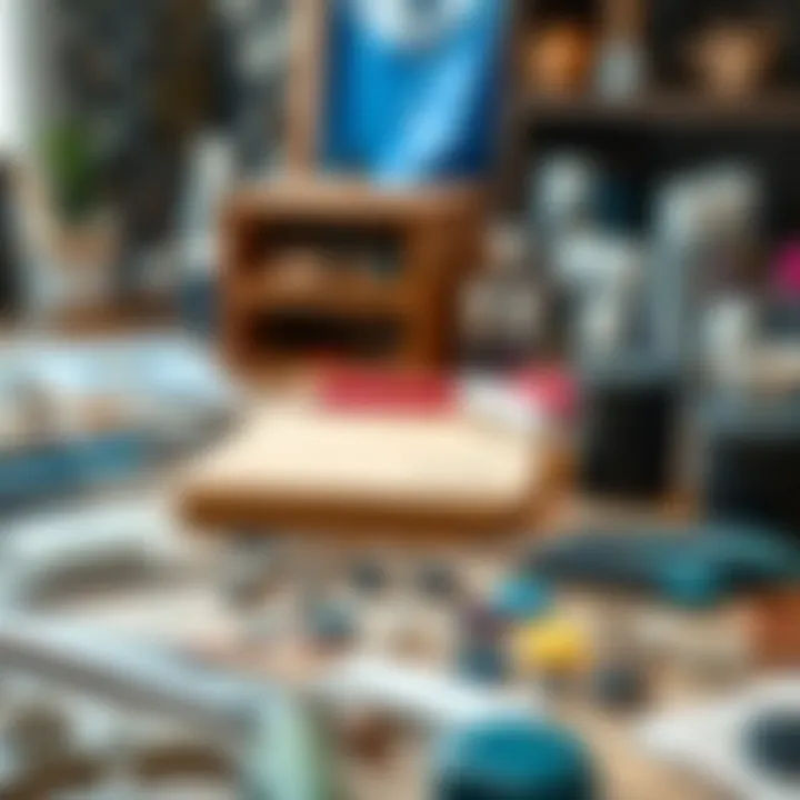 An organized workspace featuring tools and materials essential for resin earring creation