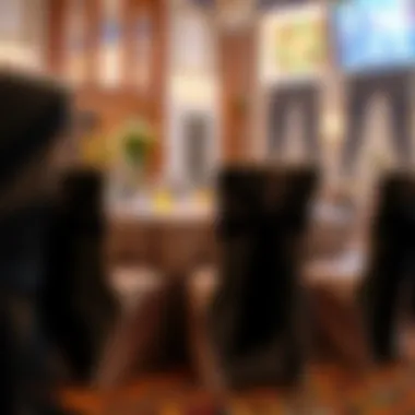 Elegant display of black organza chair sashes on banquet seating