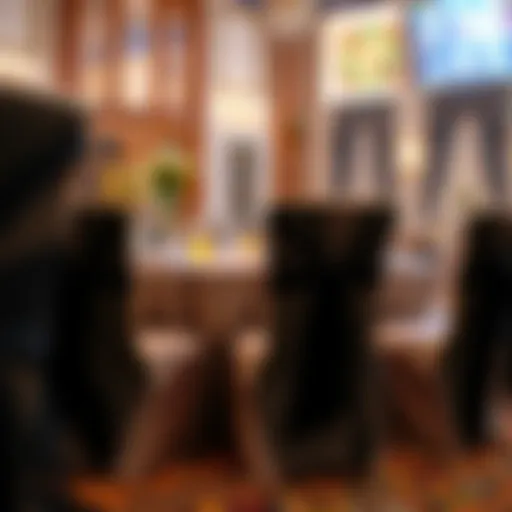 Elegant display of black organza chair sashes on banquet seating