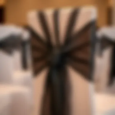 Close-up of intricate knot design on black organza sash