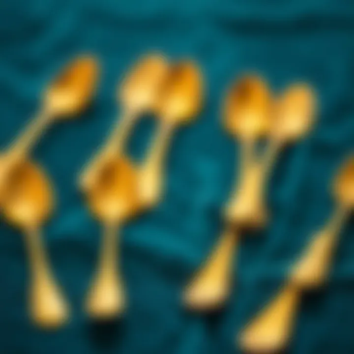 A Display of Luxury A collection of gold espresso spoons displayed on a velvet cloth