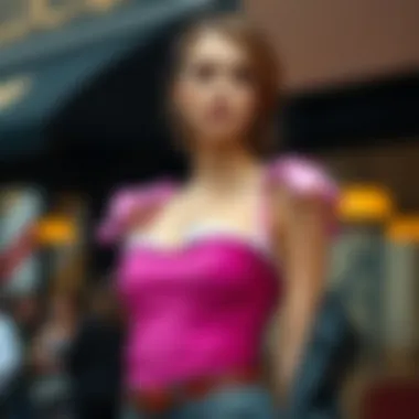 Fashionable ensemble featuring a tie shoulder corset top