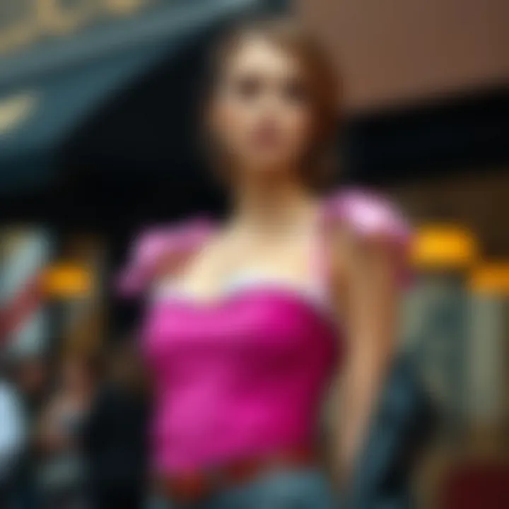 Fashionable ensemble featuring a tie shoulder corset top