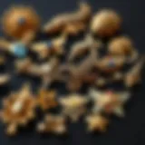 A stunning collection of various suit brooch pins showcasing intricate designs and craftsmanship