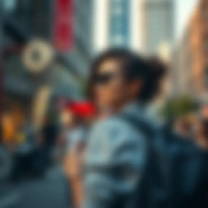 Chic Backpack in Urban Fashion An adult wearing a chic backpack in an urban setting