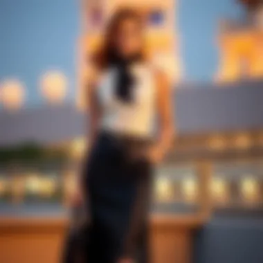 Formal Styling with a Fish Tail Skirt A fashion ensemble featuring a fish tail skirt styled for a formal occasion