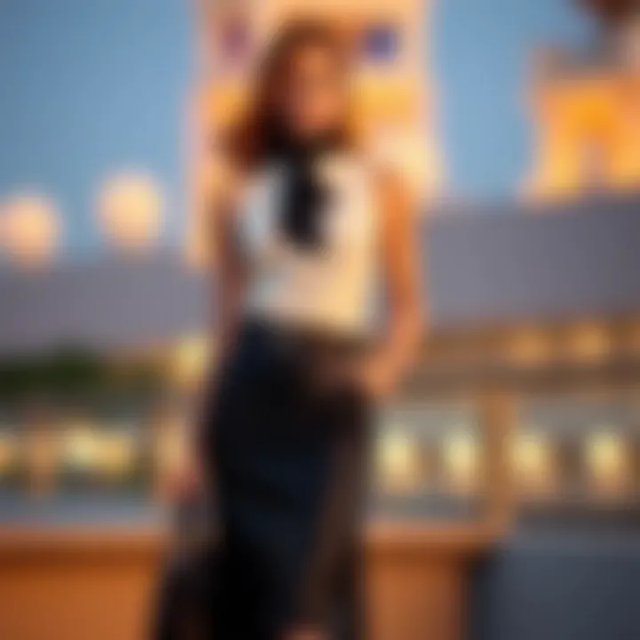 Formal Styling with a Fish Tail Skirt A fashion ensemble featuring a fish tail skirt styled for a formal occasion