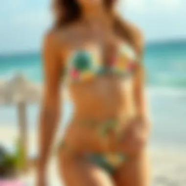 Tropical themed hanky hem bikini by the beach