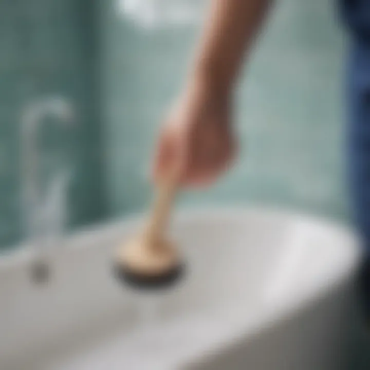 Person using a silicone wash brush in a serene bathroom setting