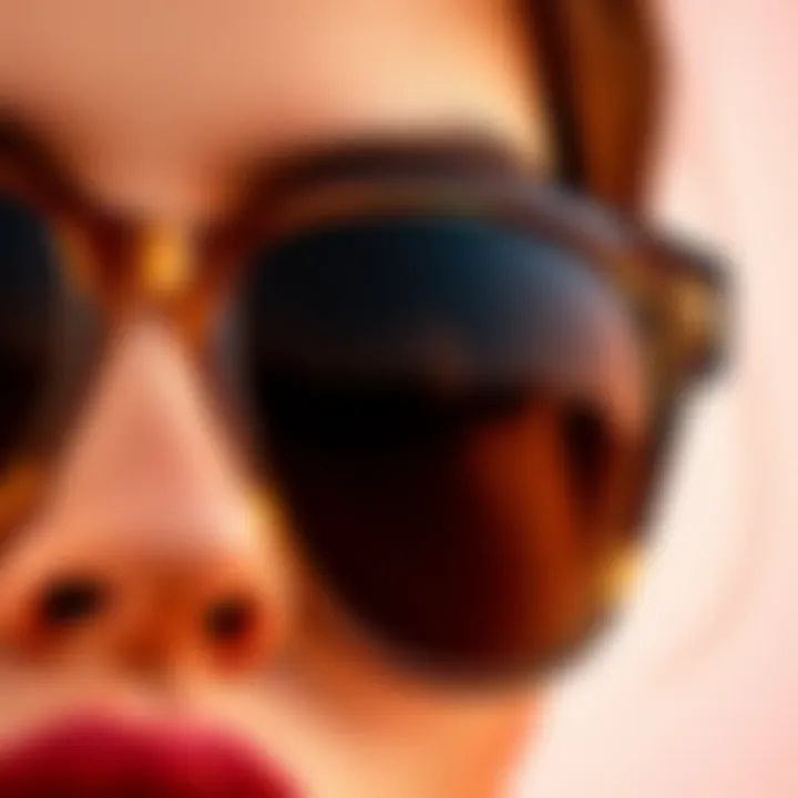 Close-up of acrylic sunglasses showcasing lens technology and frame design