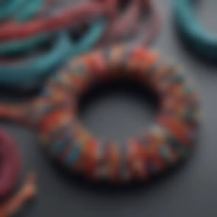 An artisan crafting beaded hair ties with a variety of materials, highlighting craftsmanship.