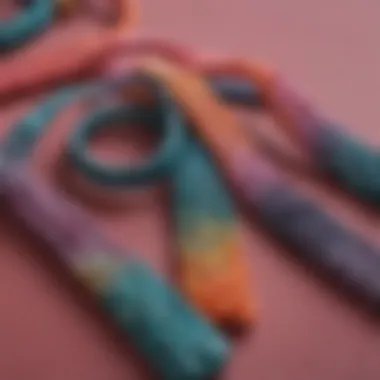 A close-up view of intricate beaded hair ties showcasing various colors and patterns.