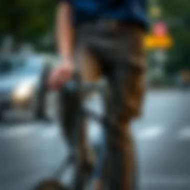 Stylish cycling pants with pockets on a bike