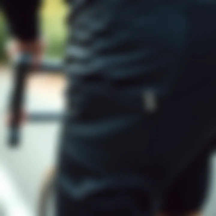 Close-up of pocket features in cycling pants