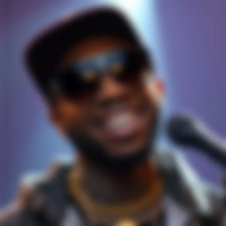 A prominent rapper flaunting grillz during a live performance, embodying hip-hop culture.